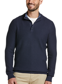 Joseph Abboud Modern Fit Mock Neck Textured Twill Sweater, Navy