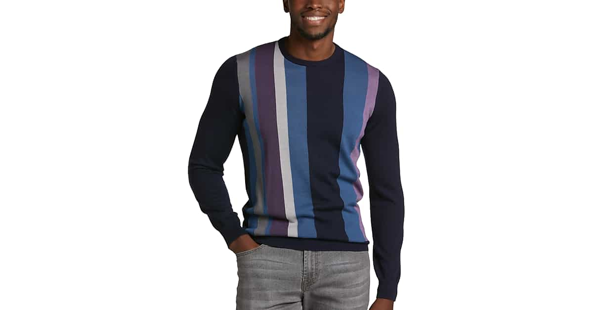 Michael Strahan Modern Fit Crew Neck Sweater Navy Colorblock Mens Sale Mens Wearhouse 