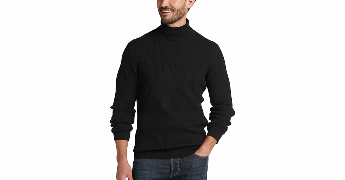 Michael Strahan Modern Fit Textured Turtleneck Sweater, Black - Men's ...