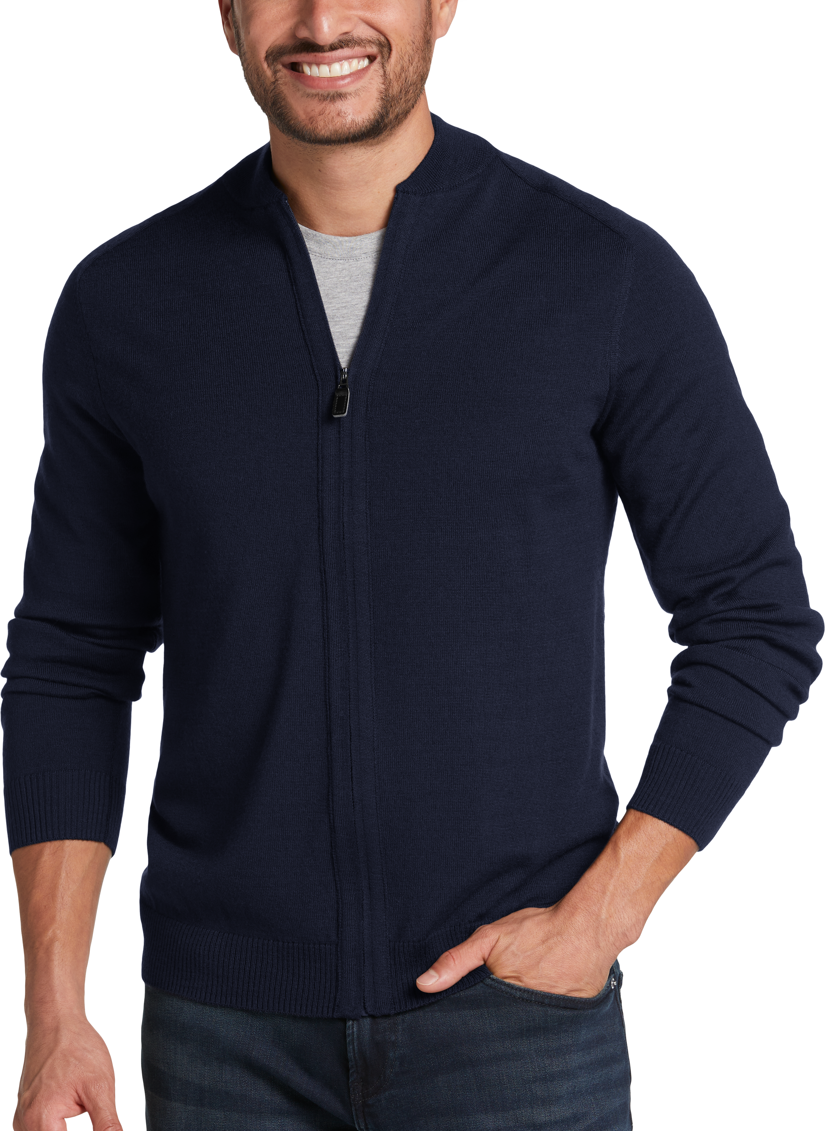 Michael Strahan Modern Fit Baseball Collar Sweater Navy Mens Sweaters Mens Wearhouse 