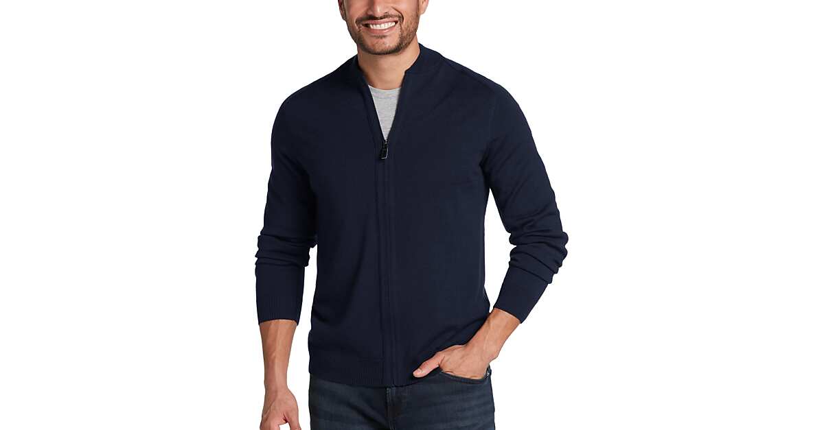 Michael Strahan Modern Fit Baseball Collar Sweater, Navy - Men's Sale ...