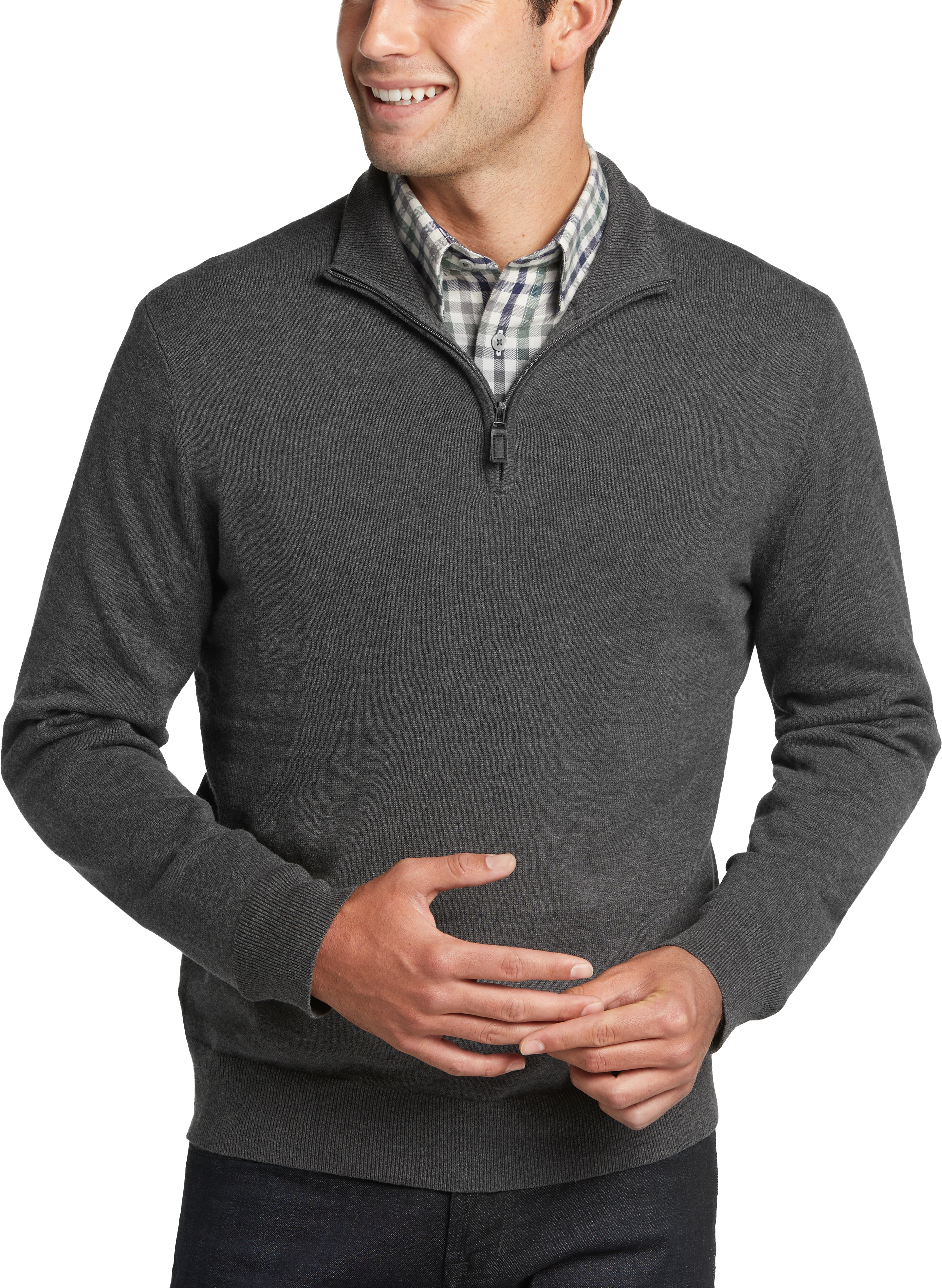 Jos. A. Bank Modern Fit 1/4 Zip Sweater, Charcoal - Men's Sale | Men's ...