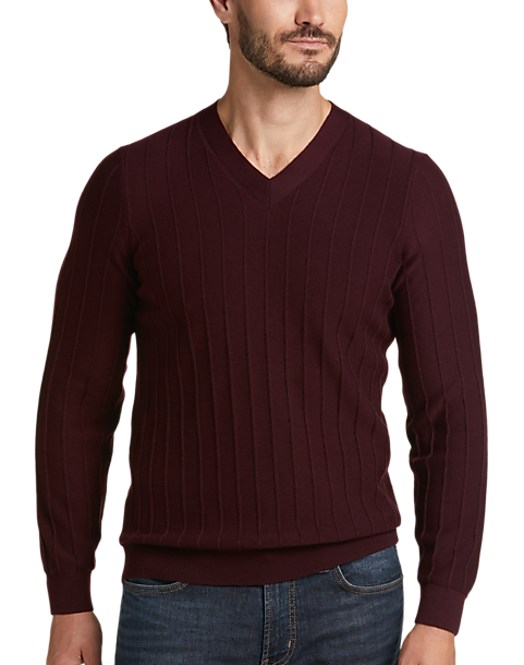 Awearness Kenneth Cole Slim Fit V-Neck Sweater (Size: Big & Tall in Burgundy Rib Stitch)