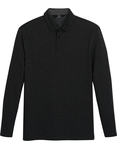 Michael Strahan Modern Fit Long Sleeve Polo, Black - Men's Shirts | Men ...