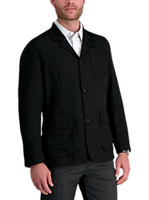 Mens Outerwear - Haggar Slim Fit Nehru 3-Button Casual Jacket, Black - Men's Wearhouse