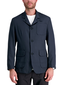Mens Outerwear - Haggar Slim Fit Nehru 4-Button Casual Jacket, Heathered Navy - Men's Wearhouse
