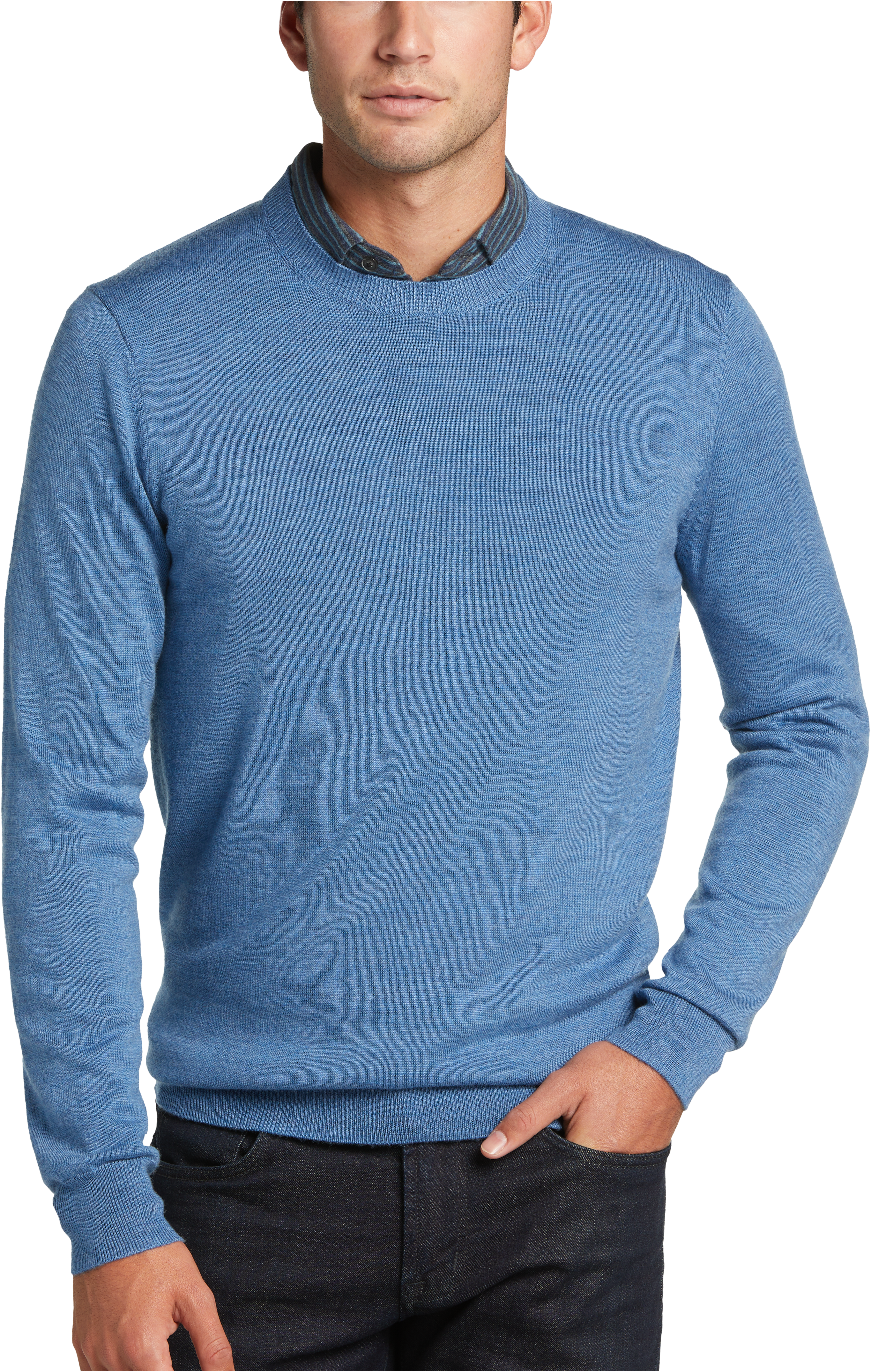 Jos A Bank Merino Wool Modern Fit Crew Neck Sweater Riviera Blue Men S Sweaters Men S