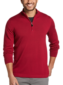 Mens Sweaters, Clearance - Jos. A. Bank Merino Wool Modern Fit 1/4 Zip Sweater, Red - Men's Wearhouse