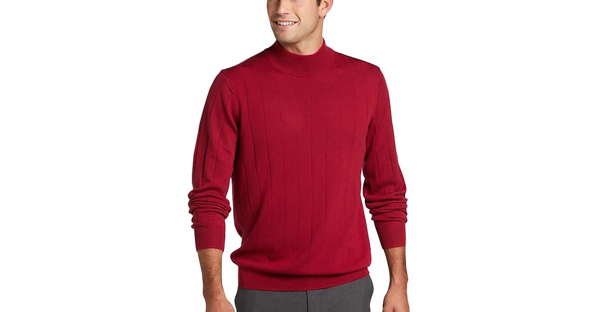 Jos. A. Bank Merino Wool Modern Fit Mock Neck Sweater, Red Men's Sale