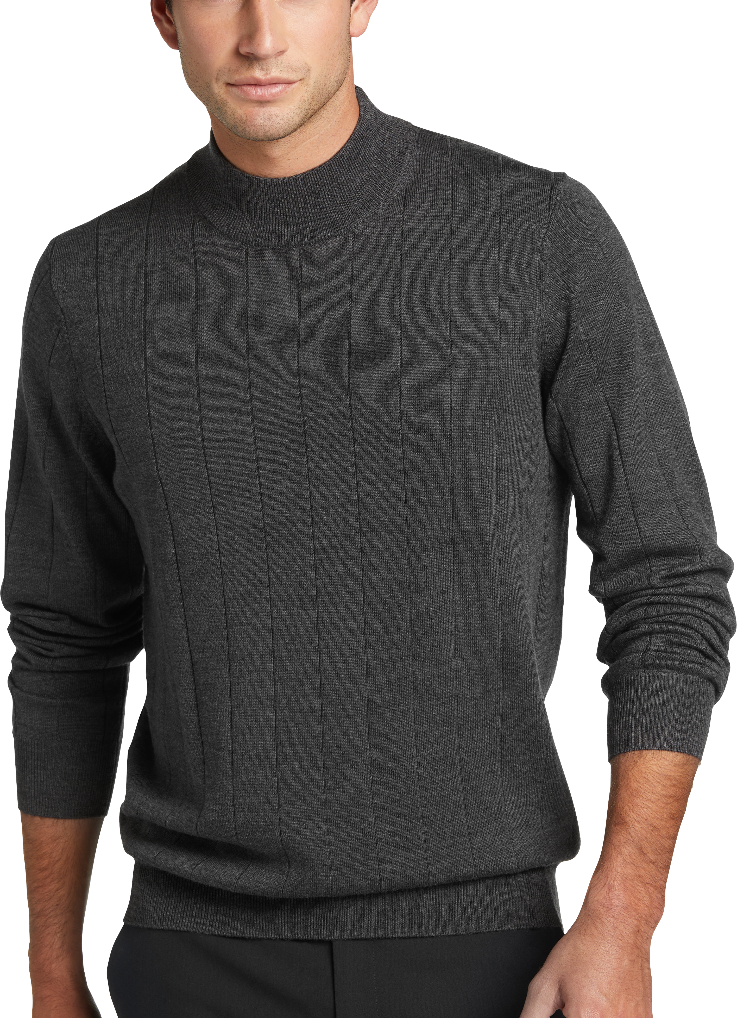 Jos. A. Bank Merino Wool Modern Fit Mock Neck Sweater, Charcoal - Men's Sale | Men's Wearhouse