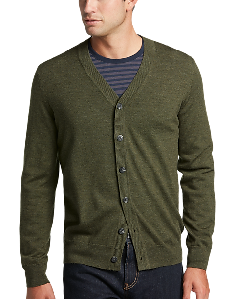 Jos. A. Bank Merino Wool Modern Fit Cardigan Sweater, Olive - Men's ...