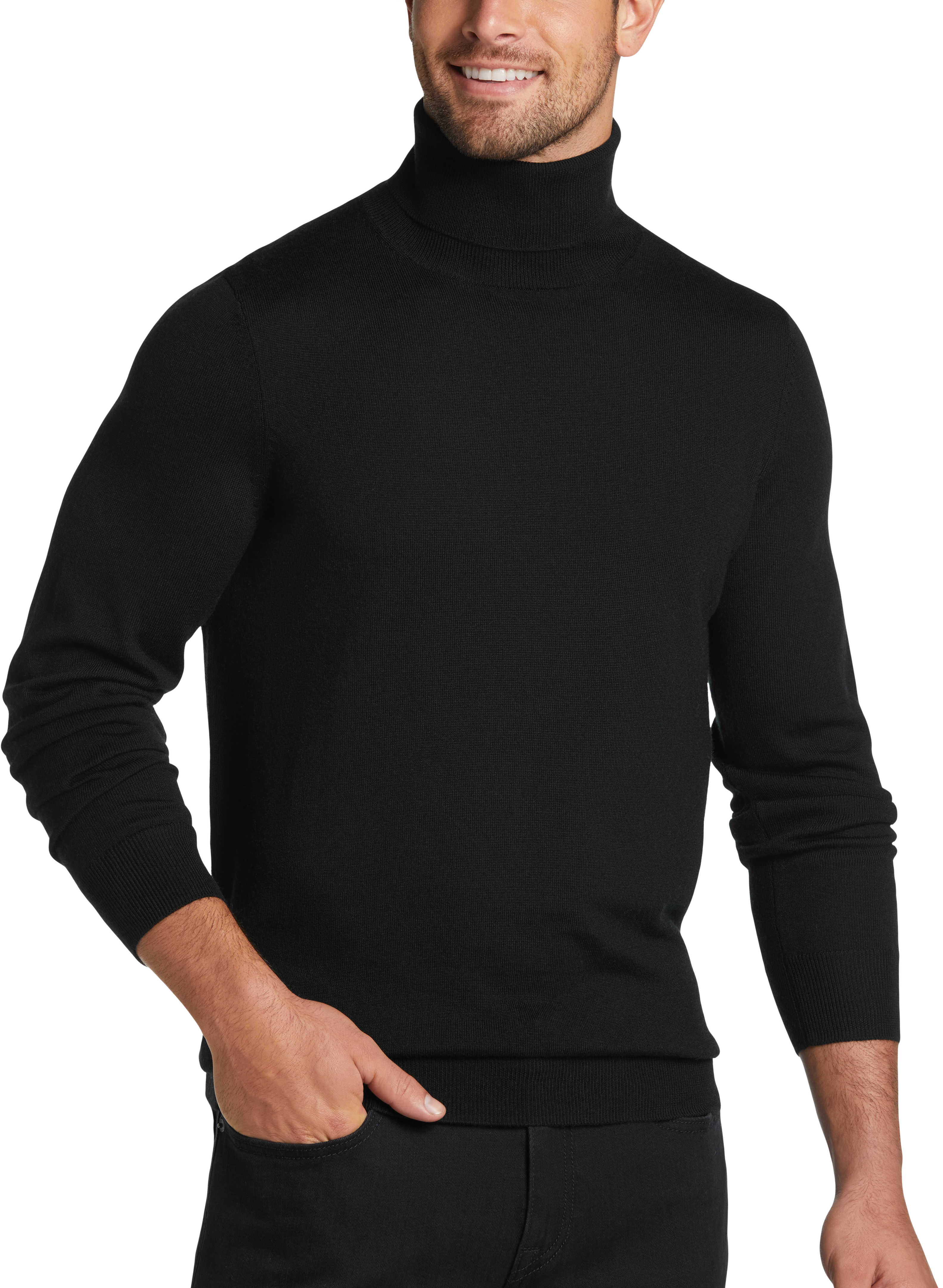 Jos. A. Bank Merino Wool Modern Fit Turtleneck Sweater, Black - Men's ...