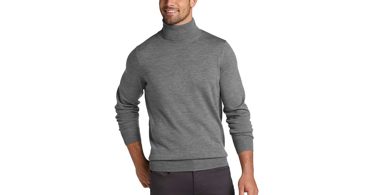 Jos. A. Bank Merino Wool Modern Fit Turtleneck Sweater, Gray Men's