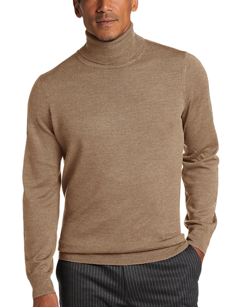Jos. A. Bank Traveler Collection 100% Merino Wool Stain and Pill Resistant Modern Fit Turtleneck (Size: Medium in Camel)