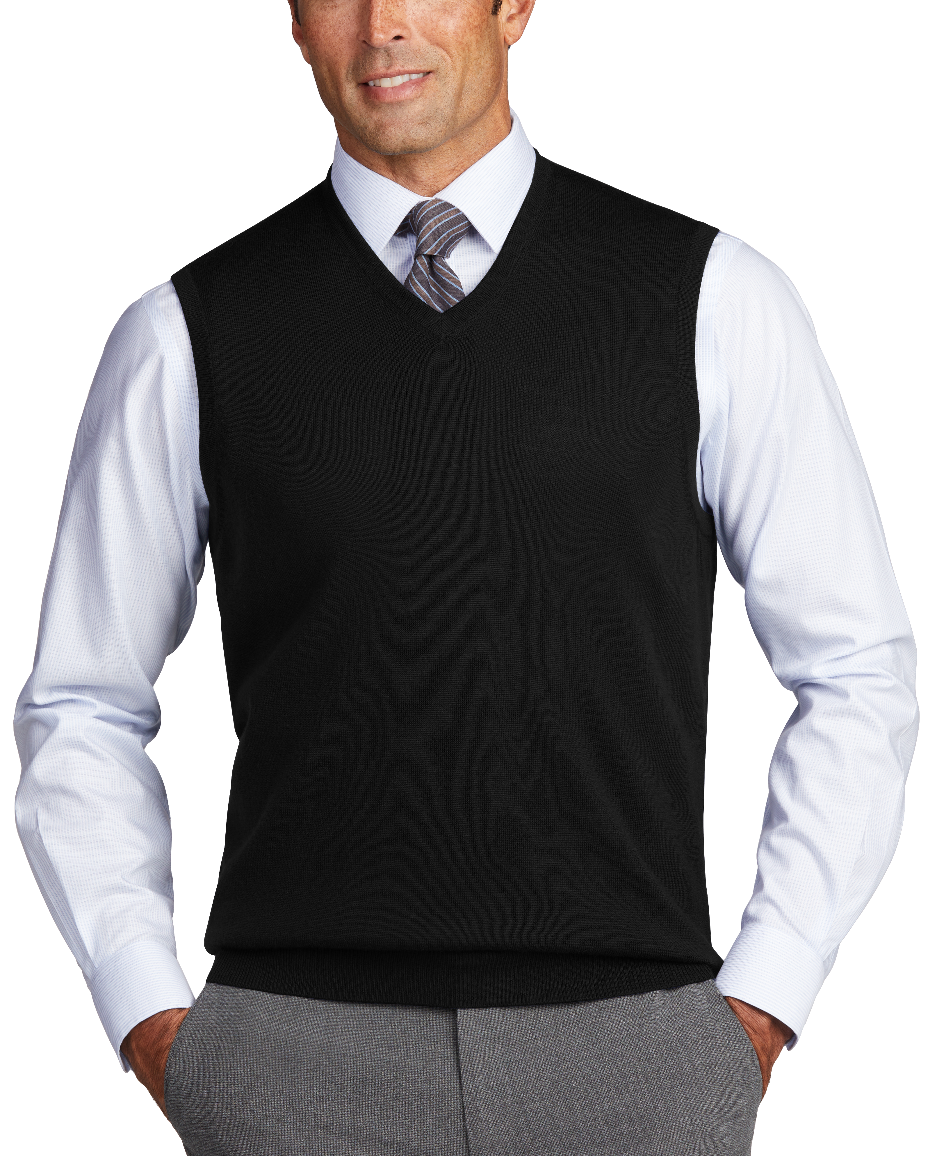 Jos. A. Bank Modern Fit Sweater Vest, Black - Men's Sale | Men's Wearhouse