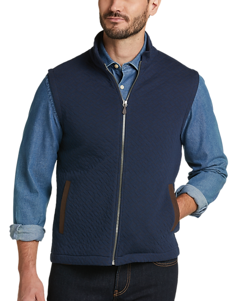 Jos. A. Bank Mens Reserve Collection Classic Quilted Fit Full-Zip Vest (Size: XXL in Navy)