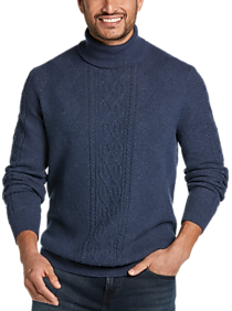 Jos. A. Bank Reserve Collection Modern Fit Cable Knit Turtleneck Sweater, Navy Heather
