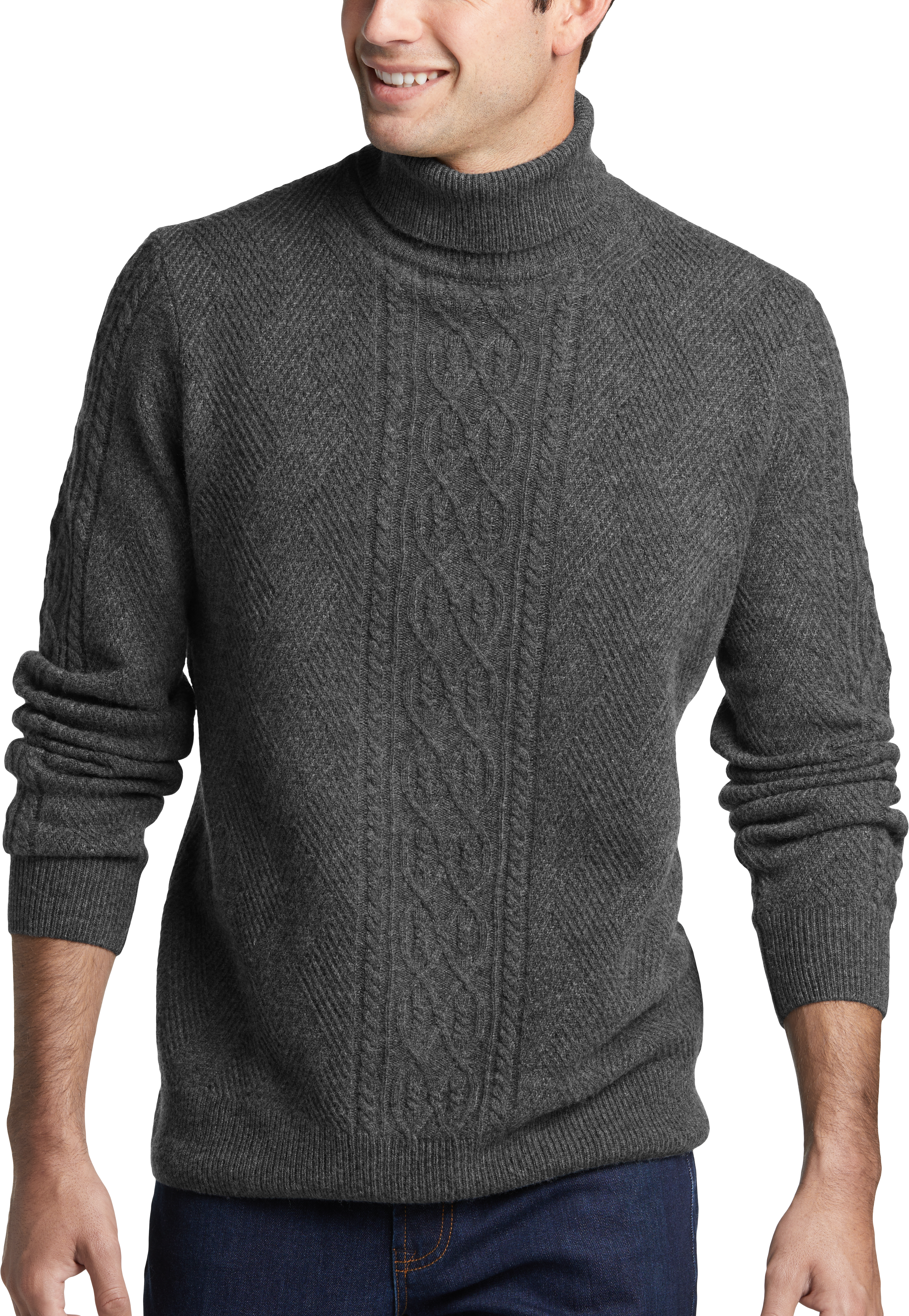 Jos. A. Bank Modern Fit Cable Knit Turtleneck Sweater, Charcoal - Men's ...