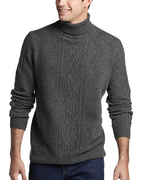 Jos. A. Bank Modern Fit Cable Knit Turtleneck Sweater, Charcoal - Men's ...