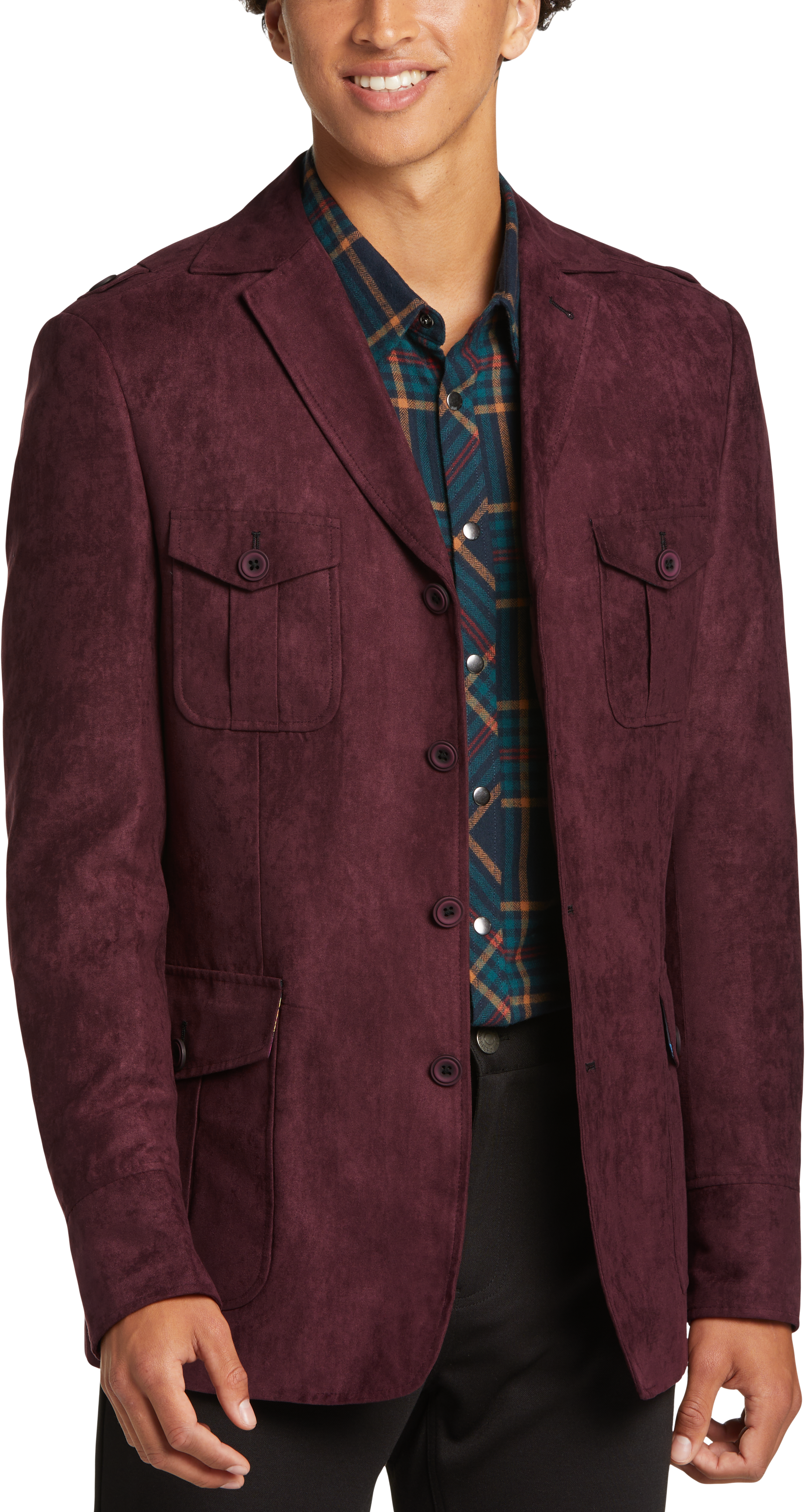 Paisley Gray Slim Fit Ultra suede Military Jacket Burgundy