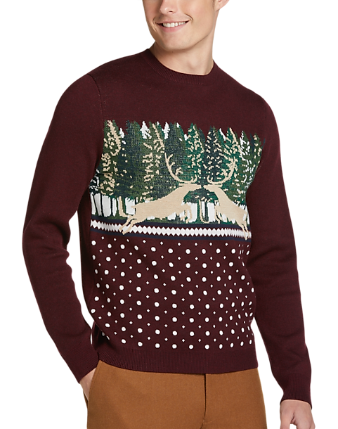 Paisley & Gray Mens Slim Fit Crew Neck Sweater (Size: Small in Wine Wild Stag)