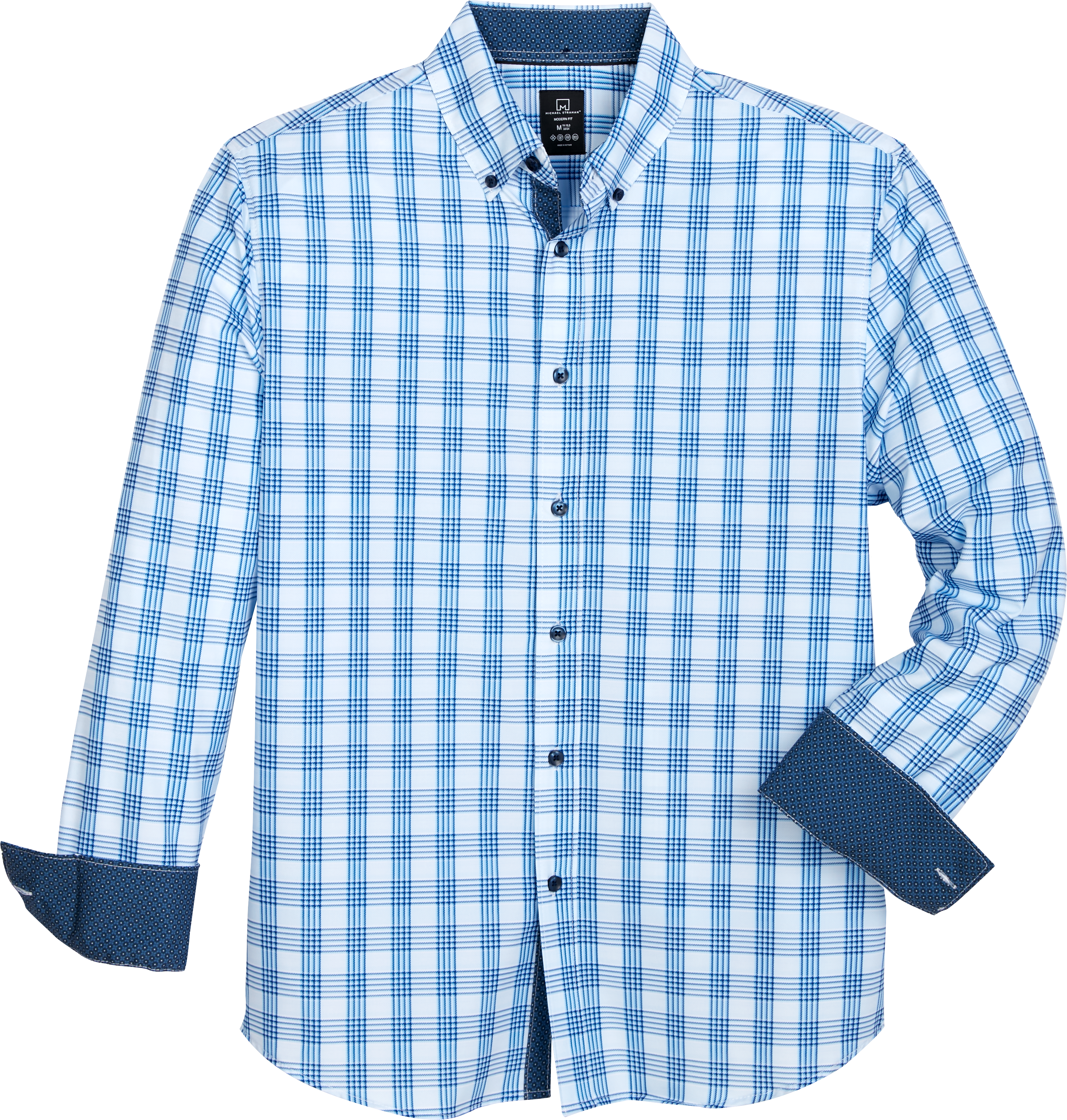 Michael Strahan Modern Fit Button Down Collar Sport Shirt Blue Plaid Mens Sale Mens Wearhouse 