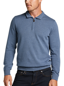 Mens Half Zip, Sweaters - Joseph Abboud Modern Fit 1/4 Zip Sweater, Denim - Men's Wearhouse