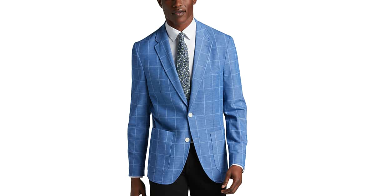 Michael Strahan Modern Fit Knit Sport Coat Medium Blue Windowpane Mens Sport Coats Mens 