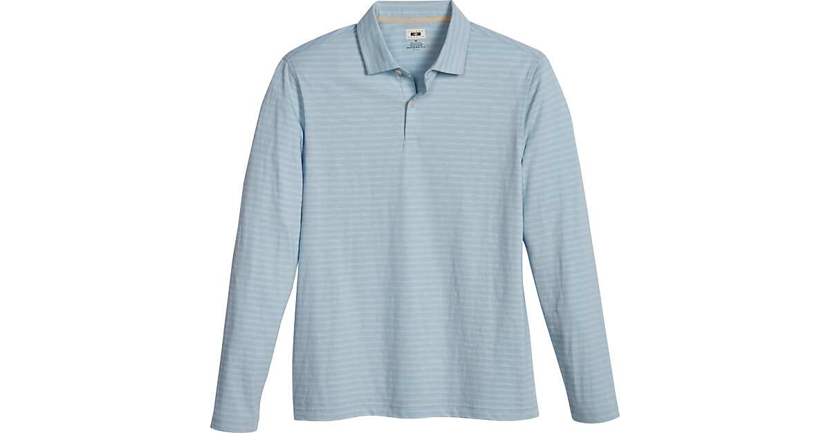 Joseph Abboud Modern Fit Long Sleeve Polo Shirt, Light Blue Slub Stripe