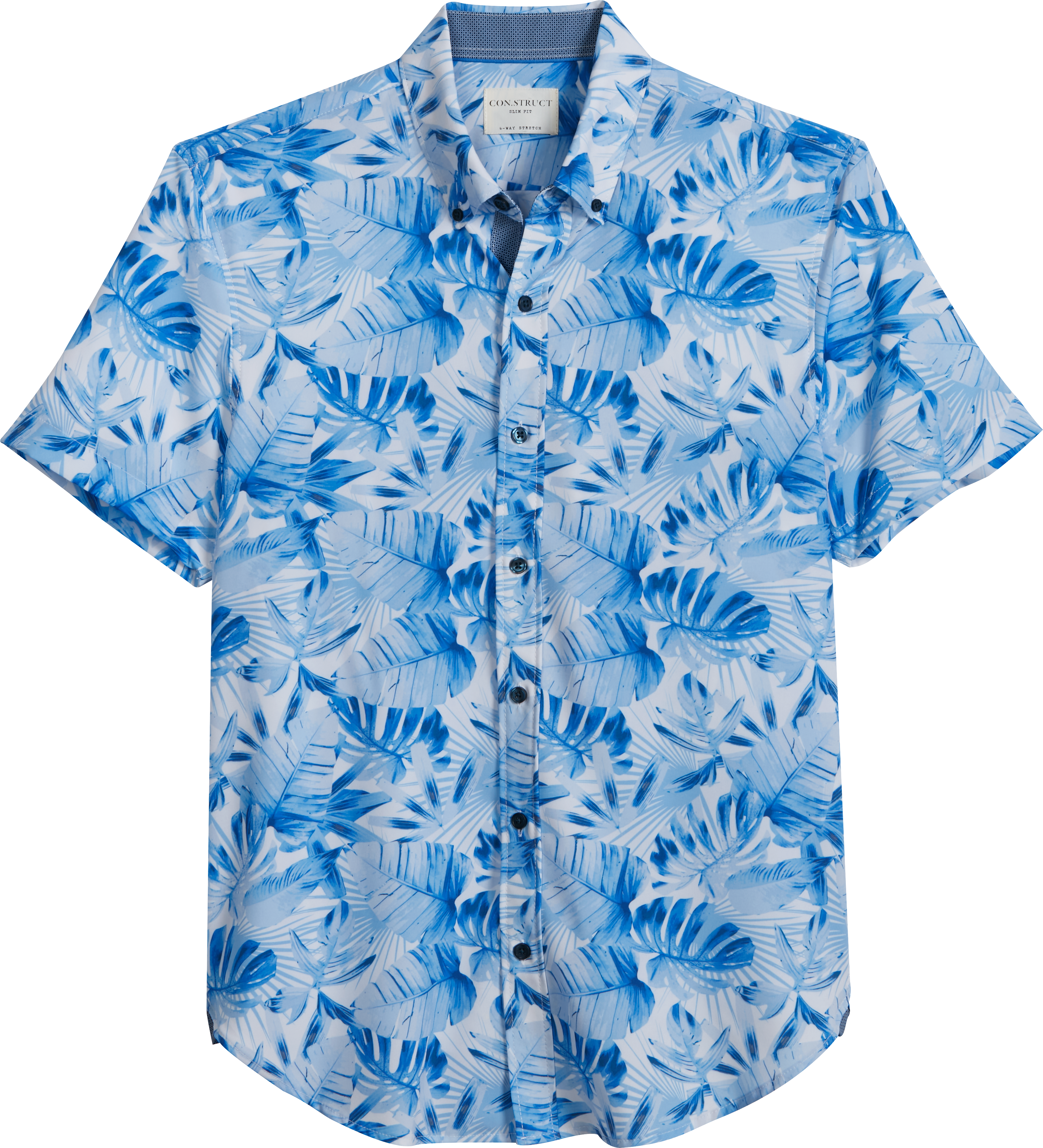 Con.Struct Slim Fit Short Sleeve Sport Shirt Blue Palm Leaf - Men's ...