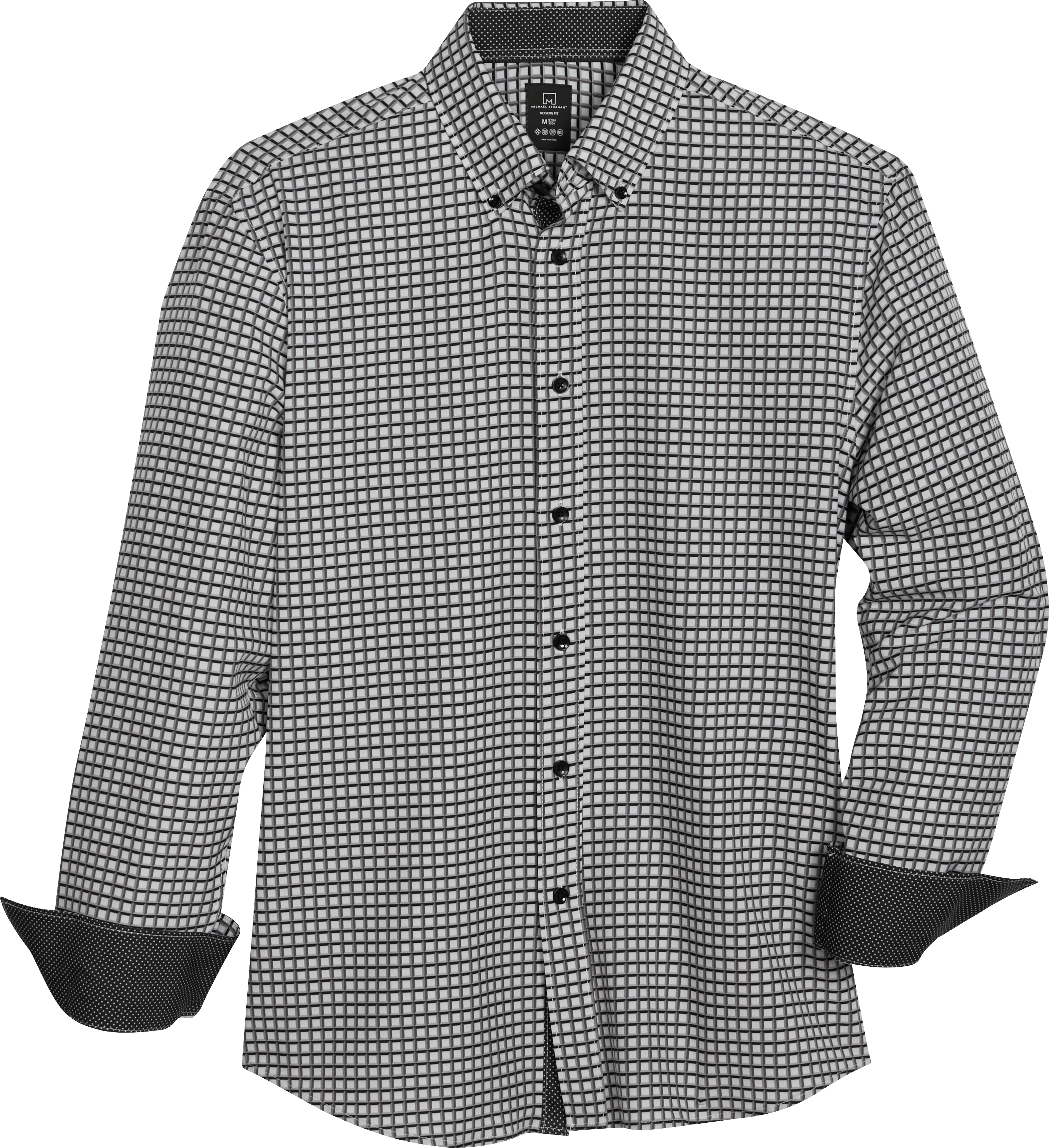 Michael Strahan Modern Fit Four Way Stretch Sport Shirt White And Gray Grid Mens Sale Mens 