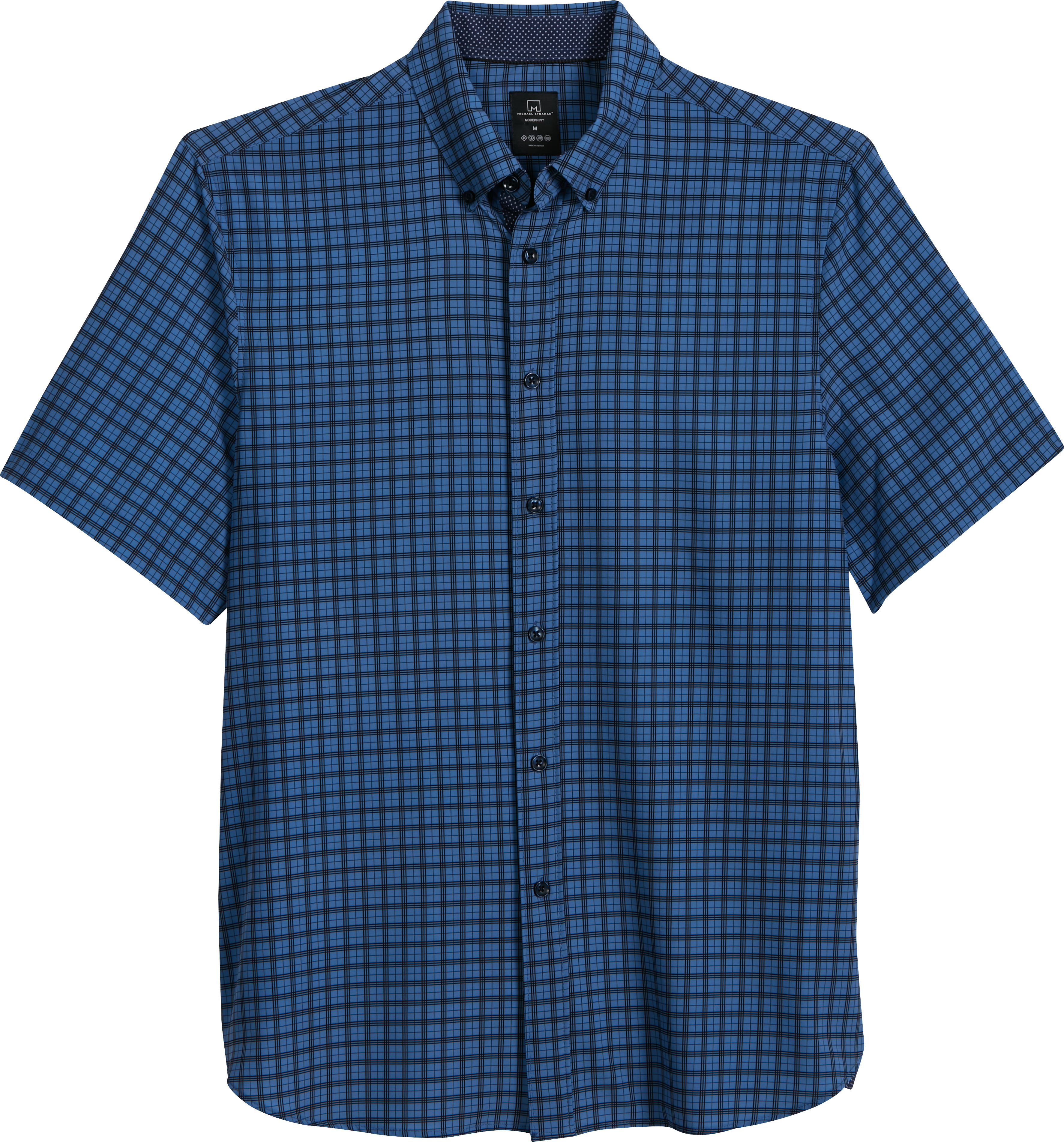 Michael Strahan Modern Fit 4 Way Stretch Short Sleeve Sport Shirt Blue Check Mens Sale Men 