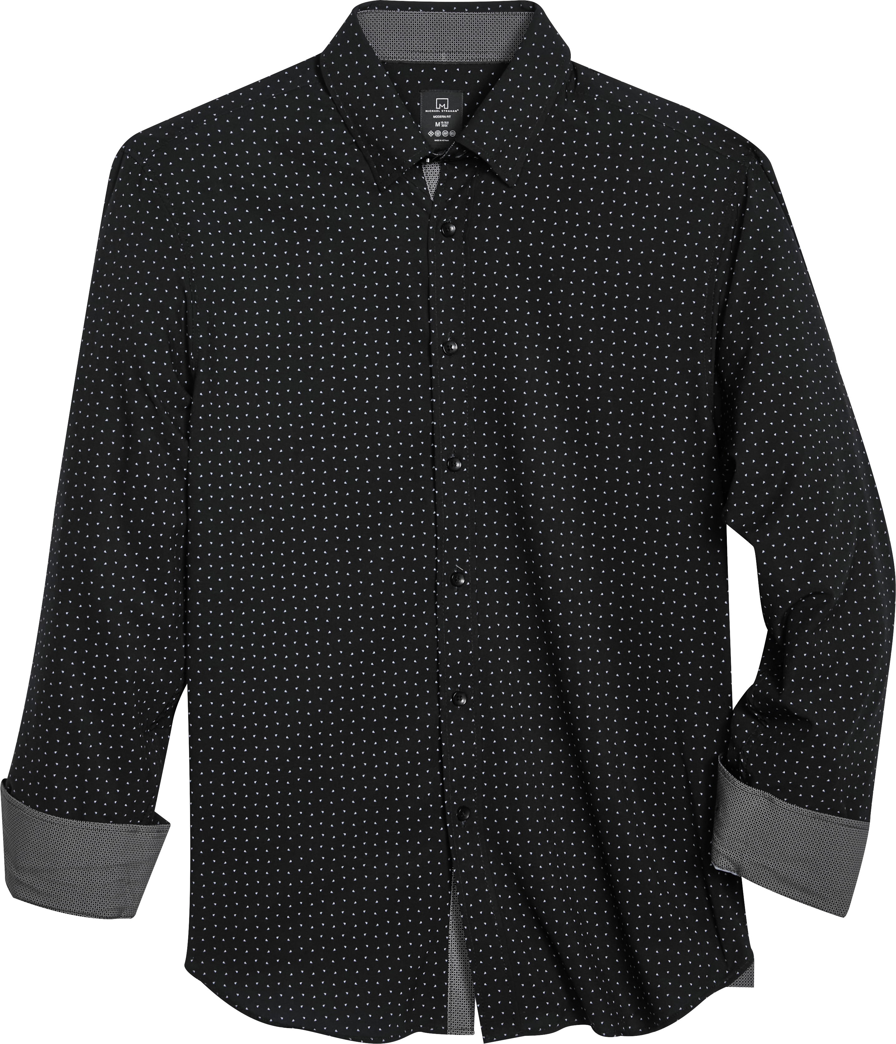 Michael Strahan Modern Fit 4 Way Stretch Sport Shirt Black Mini Triangle Mens Sale Mens 