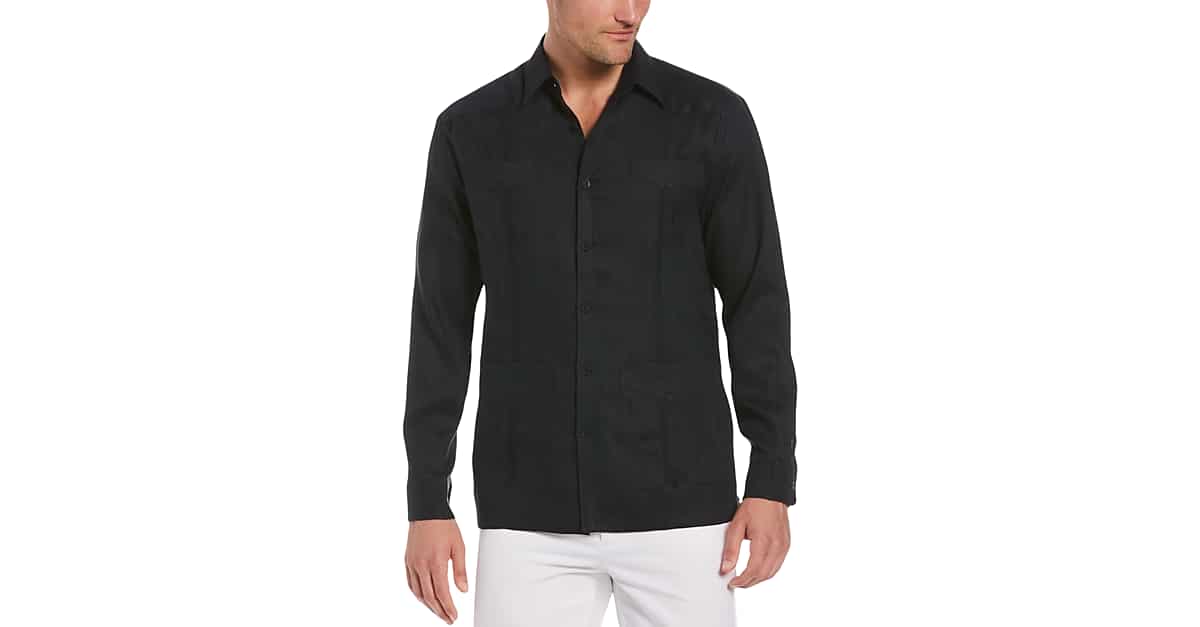 Cubavera Modern Fit Linen Guayabera Shirt, Black - Men's Shirts | Men's ...