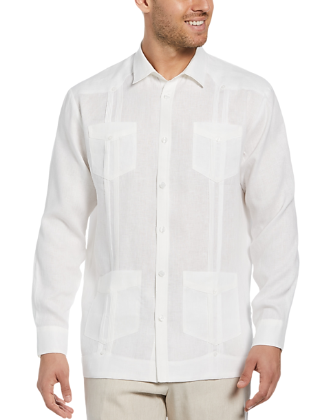 Cubavera Modern Fit Linen Guayabera Shirt, White - Men's Shirts | Men's ...