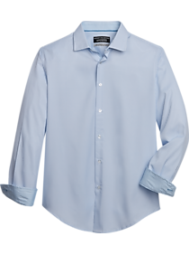 Mens Slim Fit, Shirts - Report Collection Slim Fit Four-Way Stretch Sport Shirt, Light Blue Mini Box Print - Men's Wearhouse