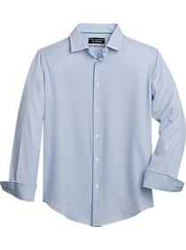 Mens Slim Fit, Shirts - Report Collection Slim Fit Four-Way Stretch Sport Shirt, Light Blue Geo Print - Men's Wearhouse