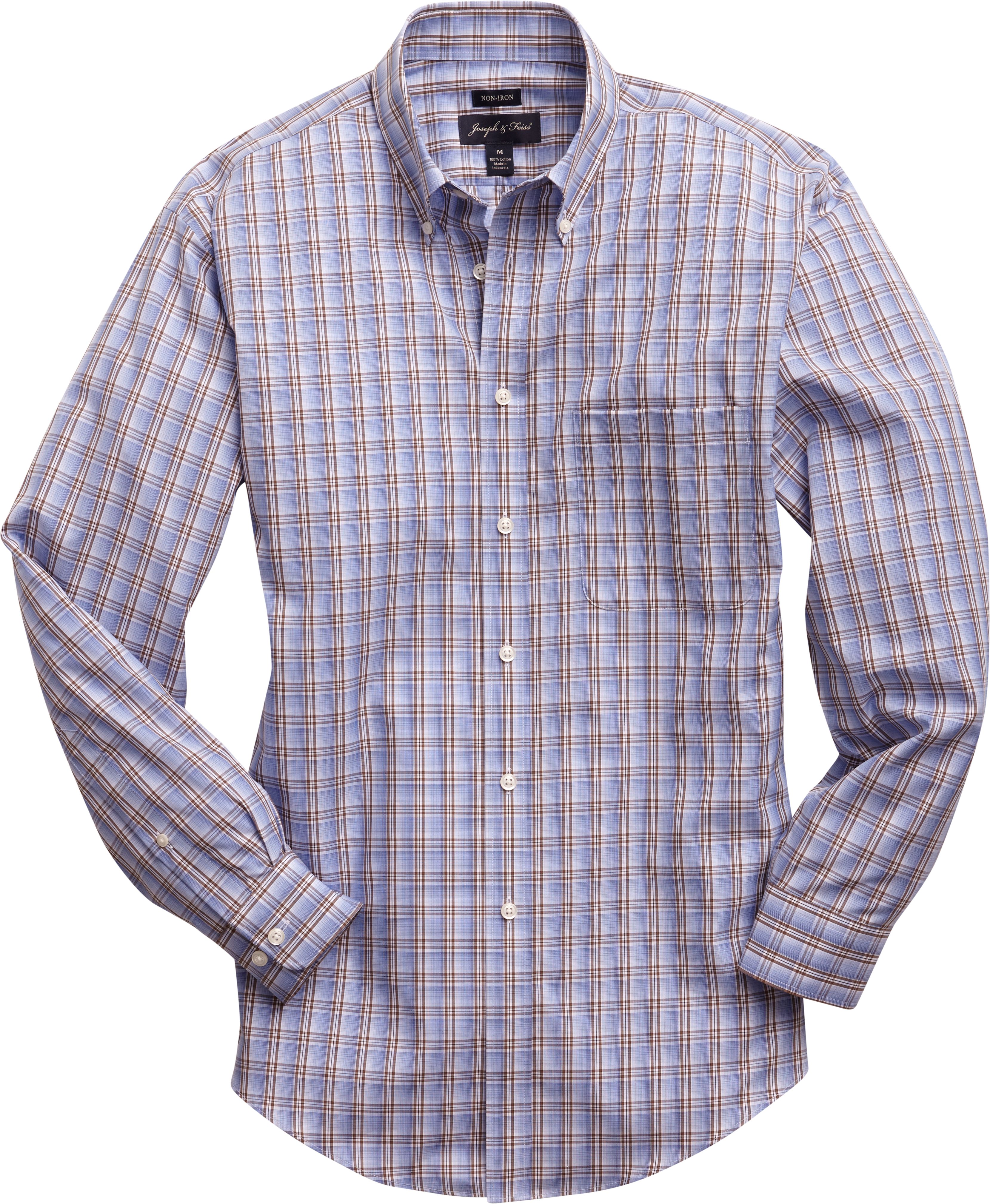 Joseph & Feiss Blue and Chocolate Brown Plaid Button-Down Slim Fit ...