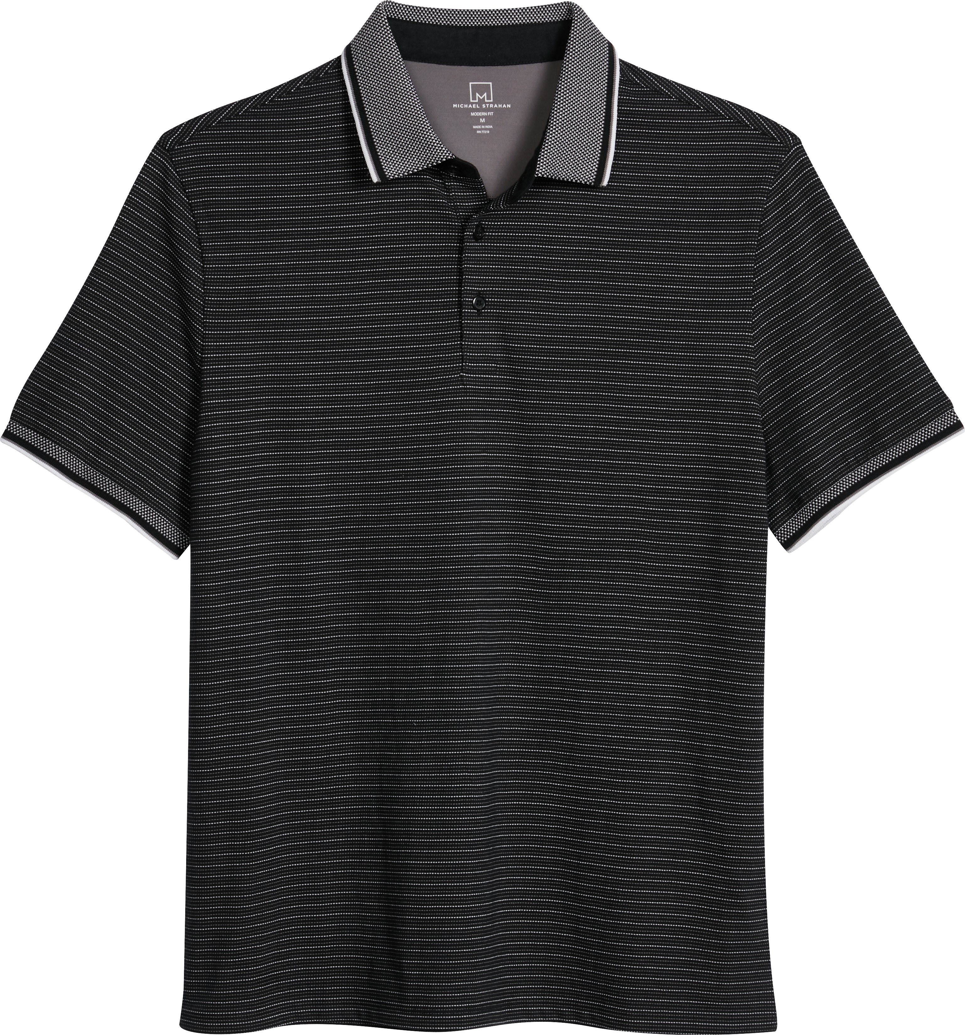Michael Strahan Modern Fit Short Sleeve Polo, Black Stripe - Men's Sale ...