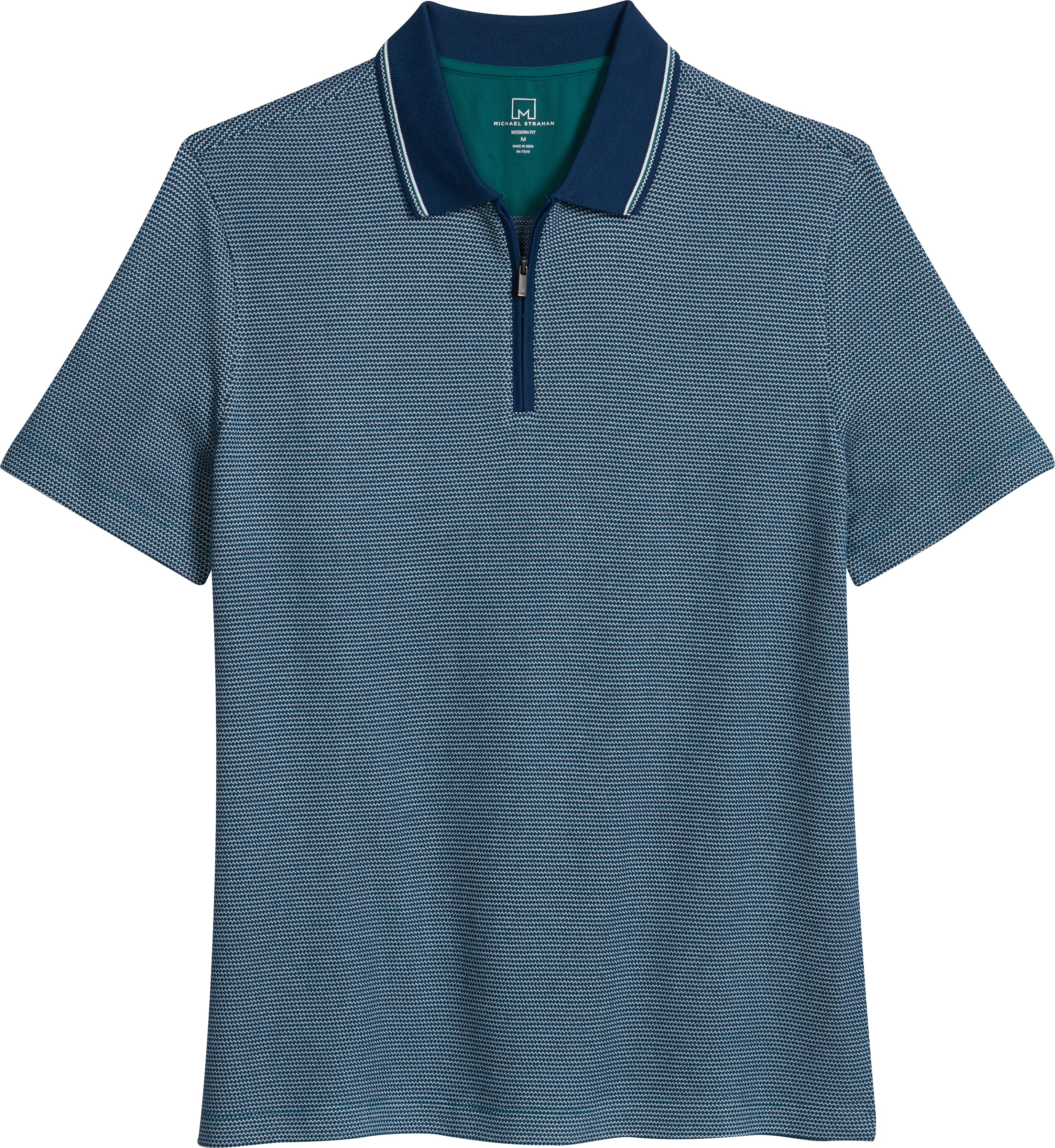 Michael Strahan Modern Fit Zip Polo Teal Mens Sale Mens Wearhouse 