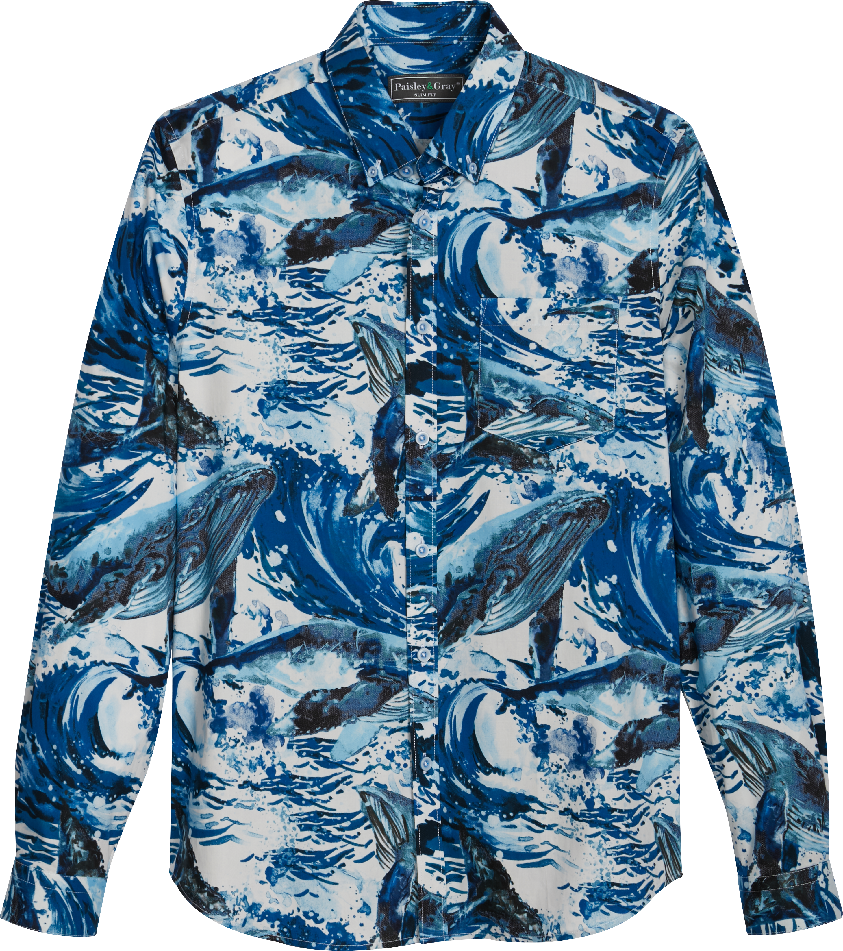 satelliet Handschrift vandaag Paisley & Gray Slim Fit Button-Down Collar Sport Shirt, Light Blue Whale  Print - Men's Shirts