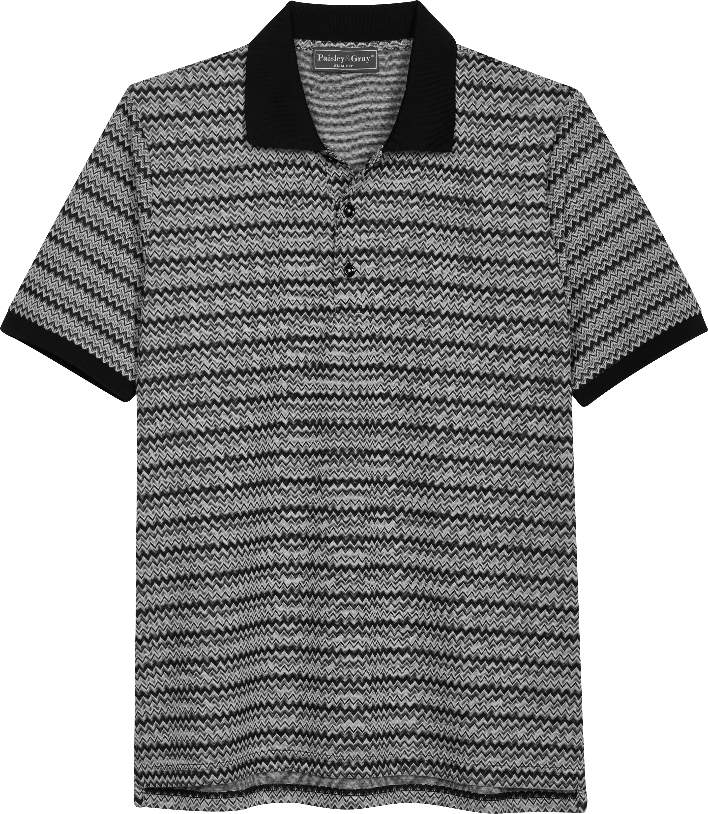 Paisley & Gray Slim Fit Polo, Black and White Zigzag Stripe - Men's ...