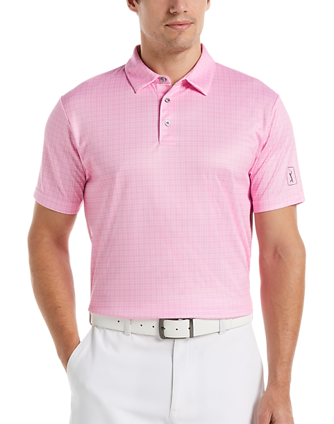 PGA Tour Classic Fit Printed Polo, Pink - Men's Shirts | Men's Wearhouse