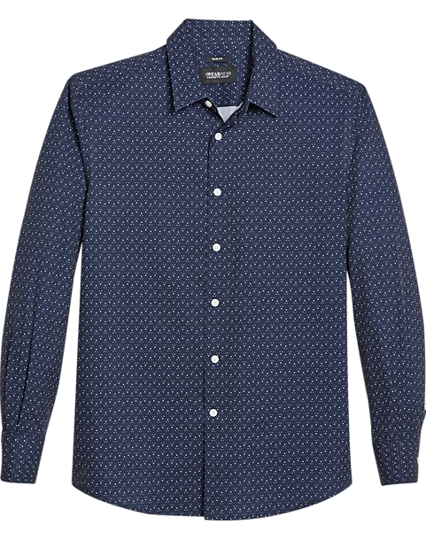 Awearness Kenneth Cole Slim Fit Spread Collar Sport Shirt, Navy Dot ...