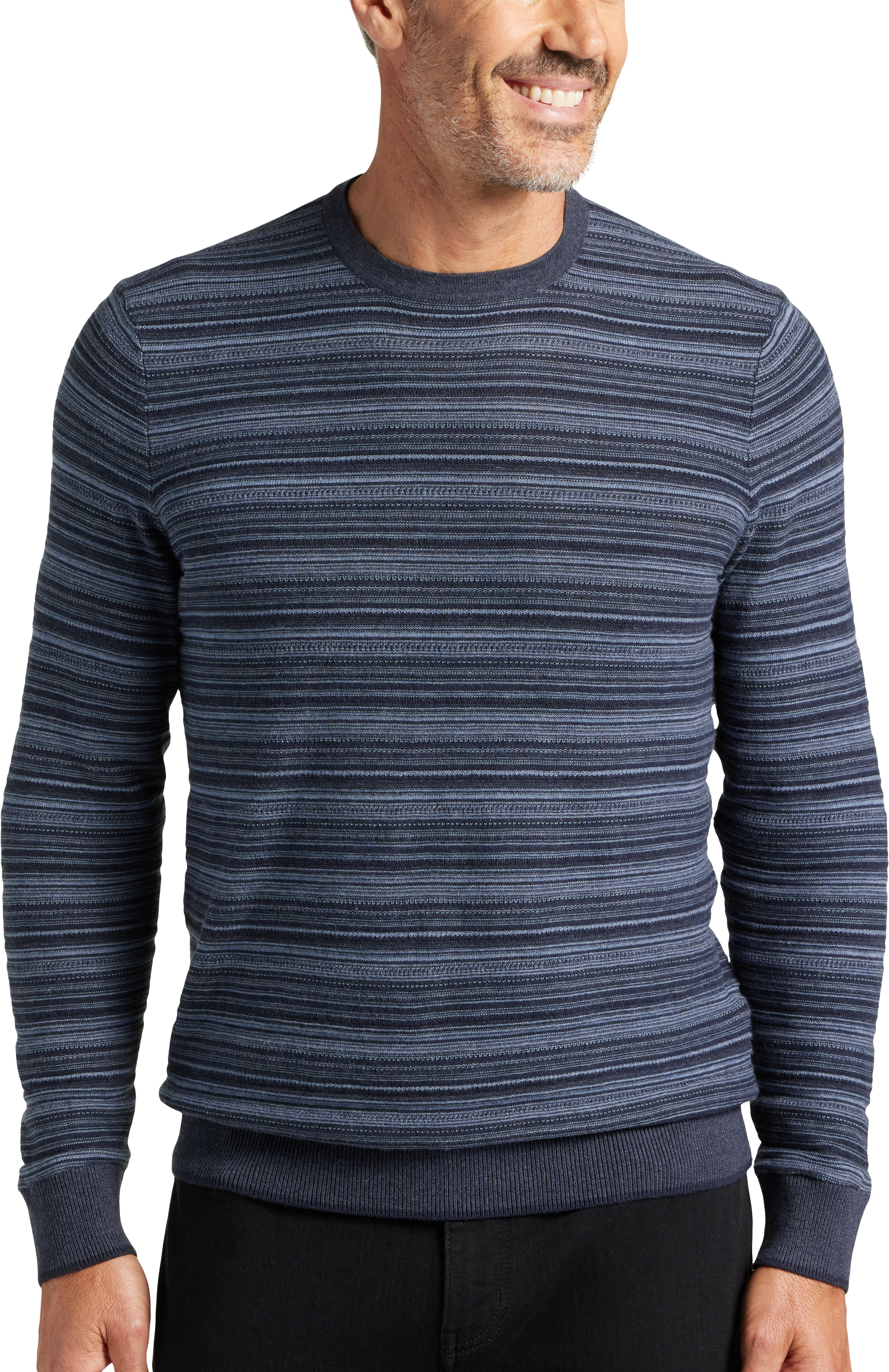 Joseph Abboud Modern Fit Crew Neck Sweater, Medium Blue Stripes - Men's  Sweaters | Men's Wearhouse