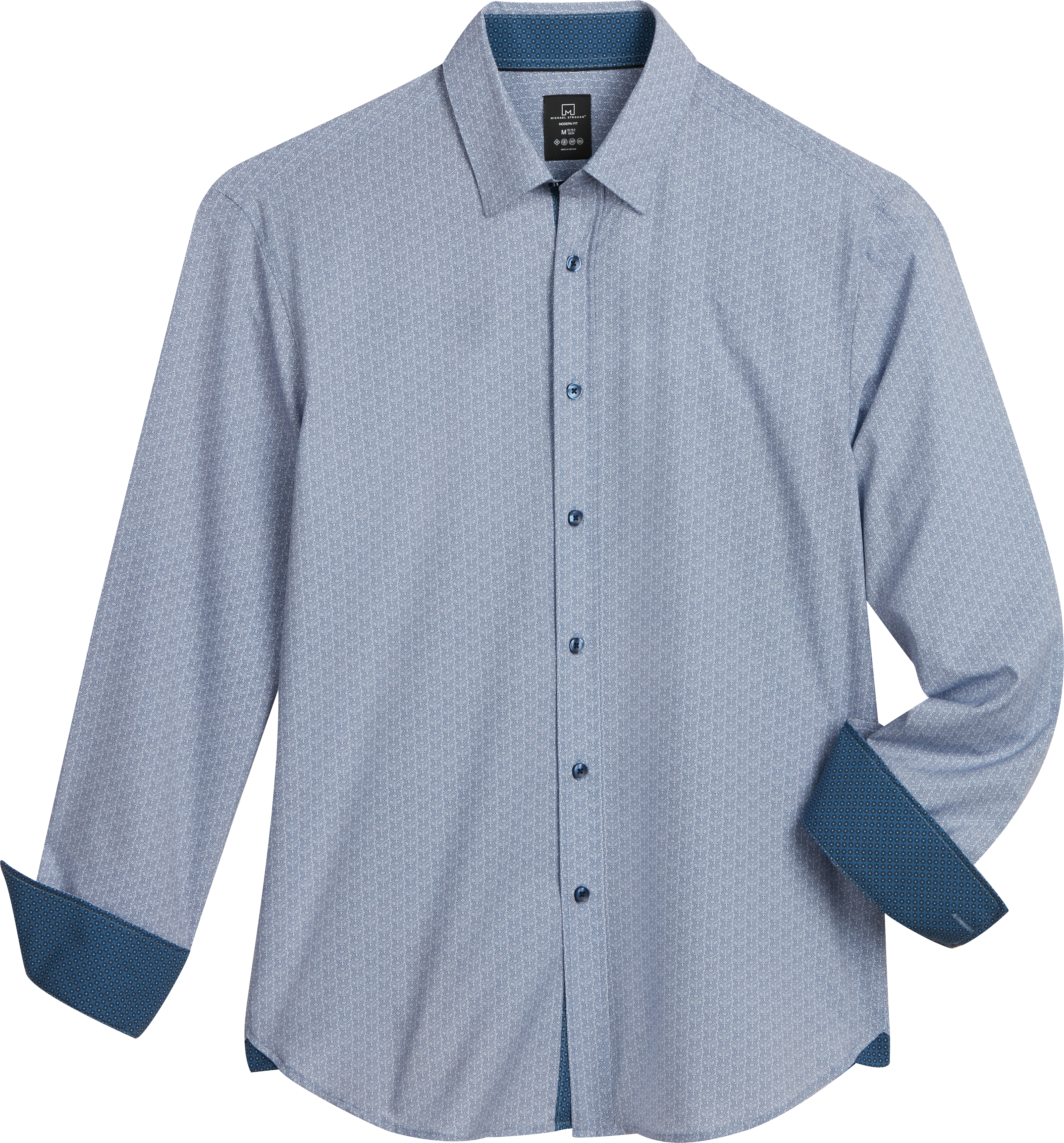 Michael Strahan Four-Way Stretch Modern Fit Sport Shirt, Blue Boxes and  Dots - Men's Shirts