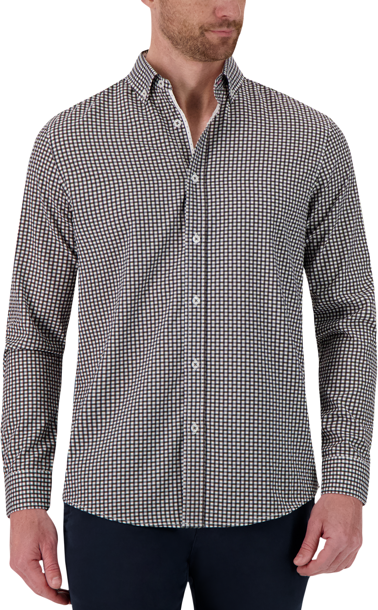 Report Collection Slim Fit Four-Way Stretch Sport Shirt, Brown Check ...