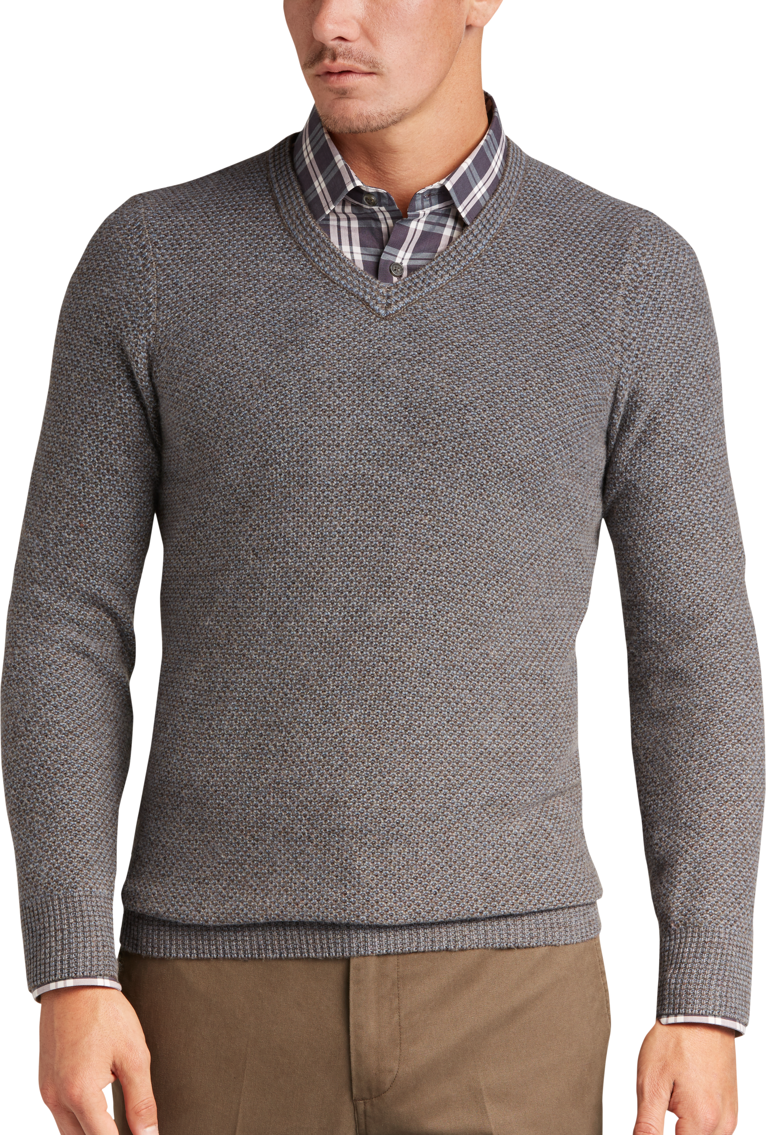 Joseph Abboud Blue & Brown V-Neck Sweater - Men's Sale | Men's Wearhouse