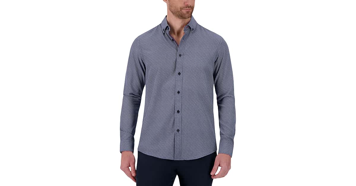 Report Collection Slim Fit Four-Way Stretch Sport Shirt, Navy Mini Dot ...