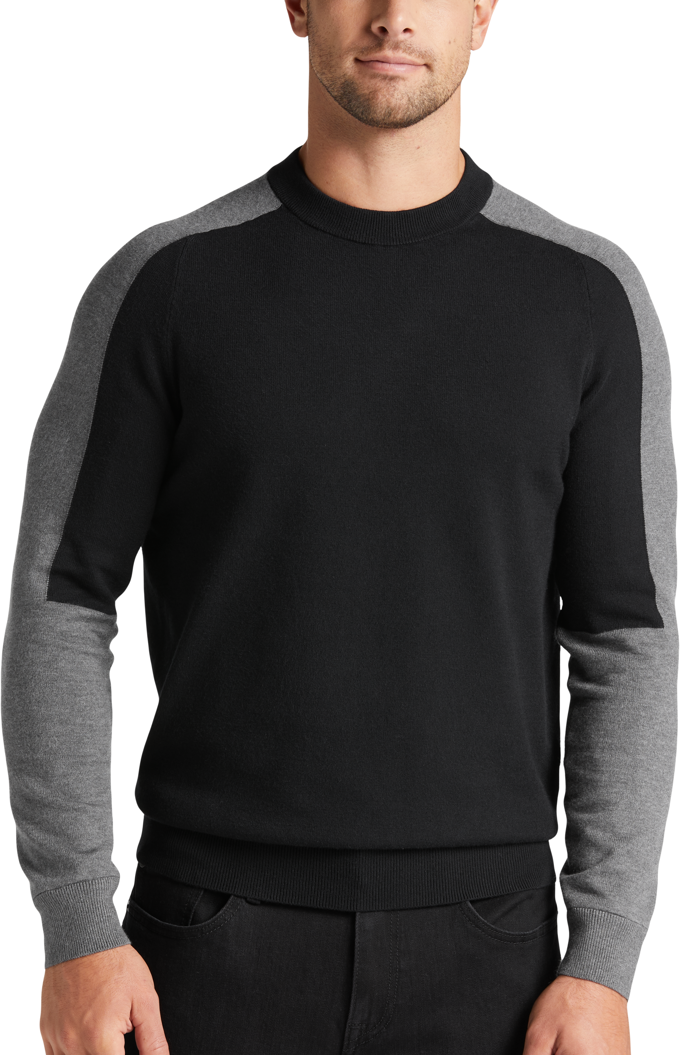 Awearness Kenneth Cole Slim Fit Crew Neck Sweater, Black Colorblock - Men's  Sweaters | Men's Wearhouse